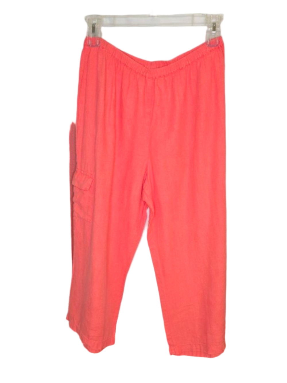 Chico’s Linen Cargo Wide Leg Crop Pants Size 2 Coral Lagenlook